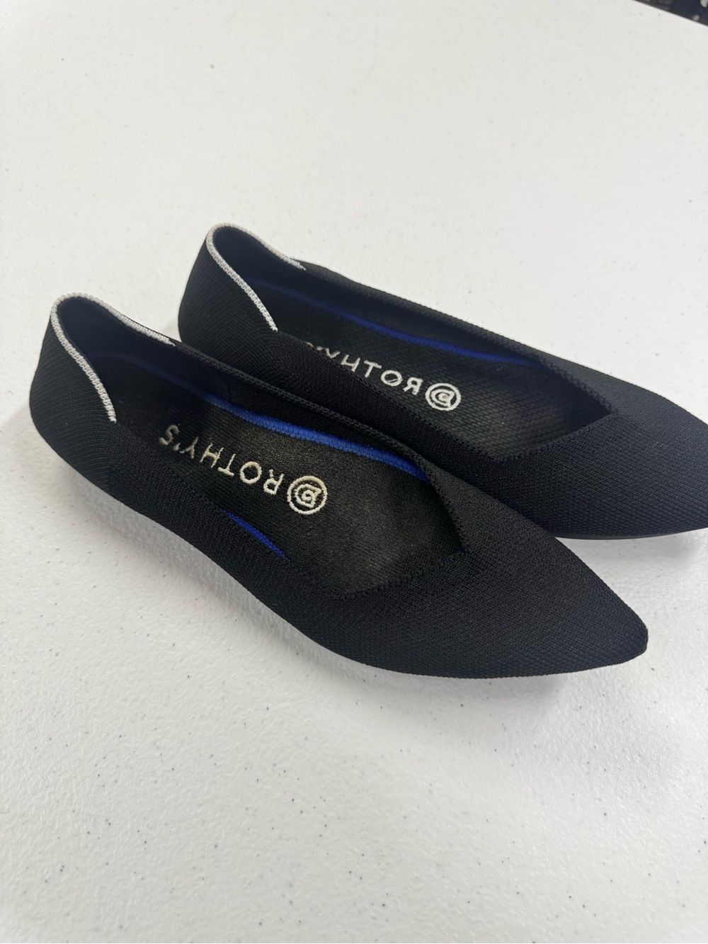 Rothy's Black Pointed Knit Flats with Silver Trim - Women's